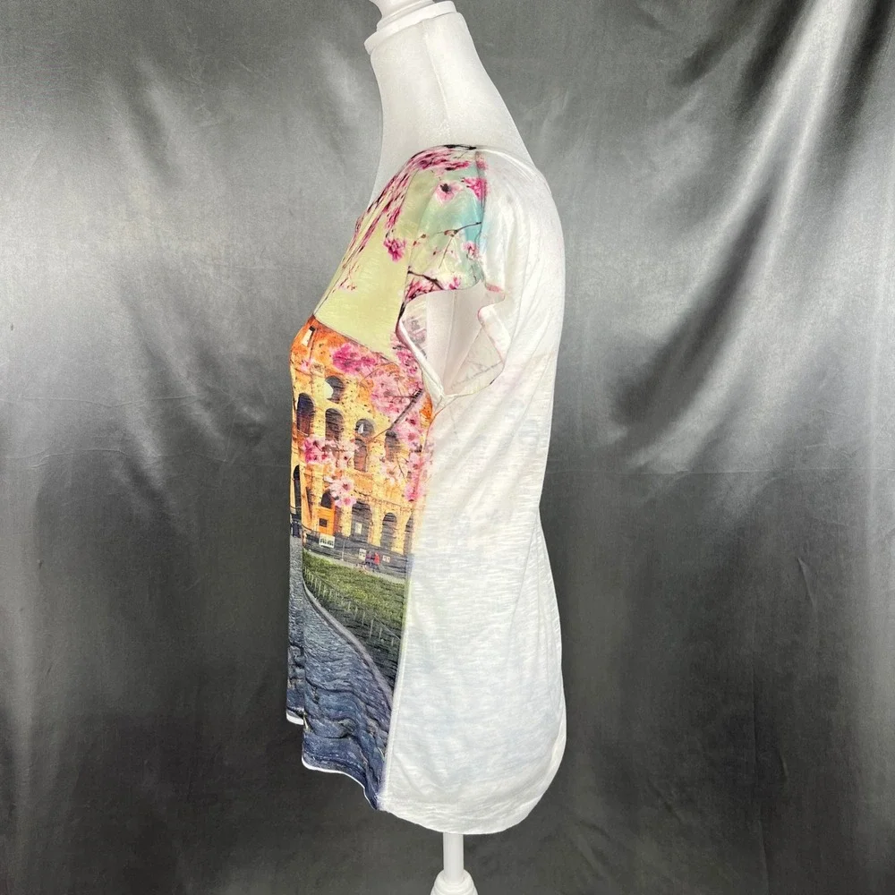 Made in Italy Rome Colosseum Cherry Blossom Graphic Cap Sleeve Tee White Medium - Picture 2 of 12